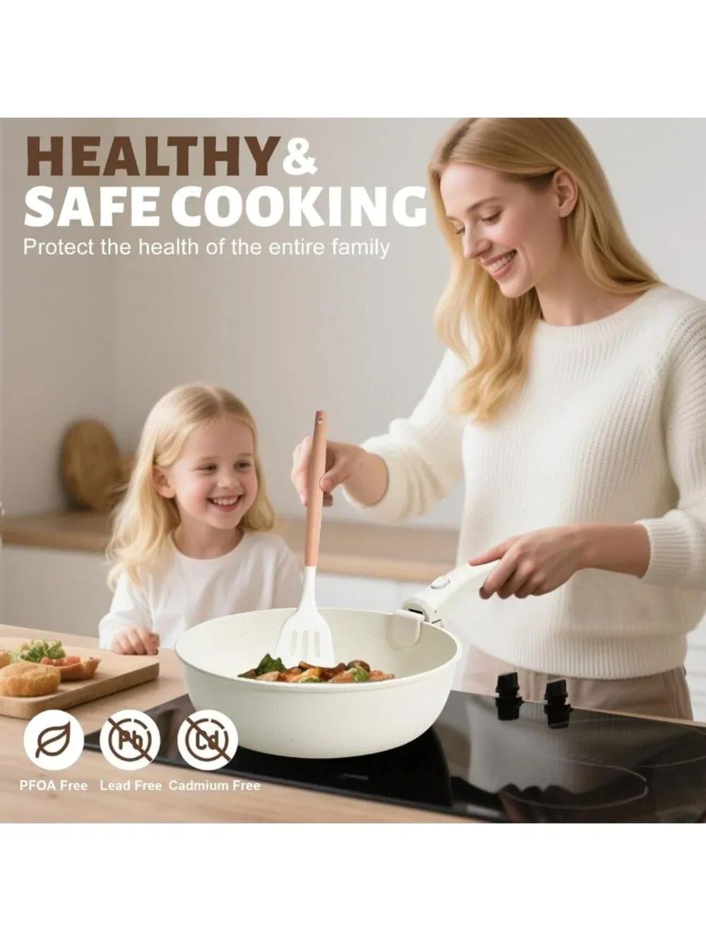 10-Piece Non-Stick Cookware Set with Detachable Handles - White Kitchen